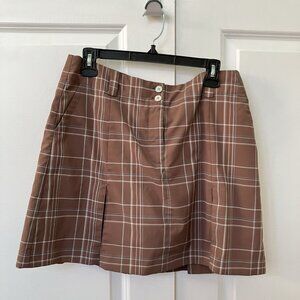 Nike Golf Plaid Skort Womens 10 Brown Tennis Prep Athletic Dry Fit